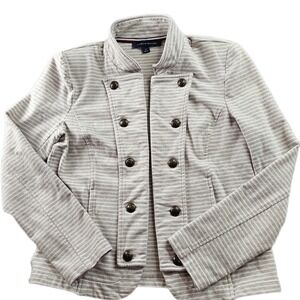 Tommy Hilfiger Blazer Jacket Womens M Tan Striped Military Knit Double Breasted